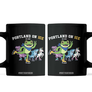 Portland On Ice 2025 Coffee Mug Resist Frog and Inflatable Animals Protest Sarcastic Politics TS02 Black Print Your Wear