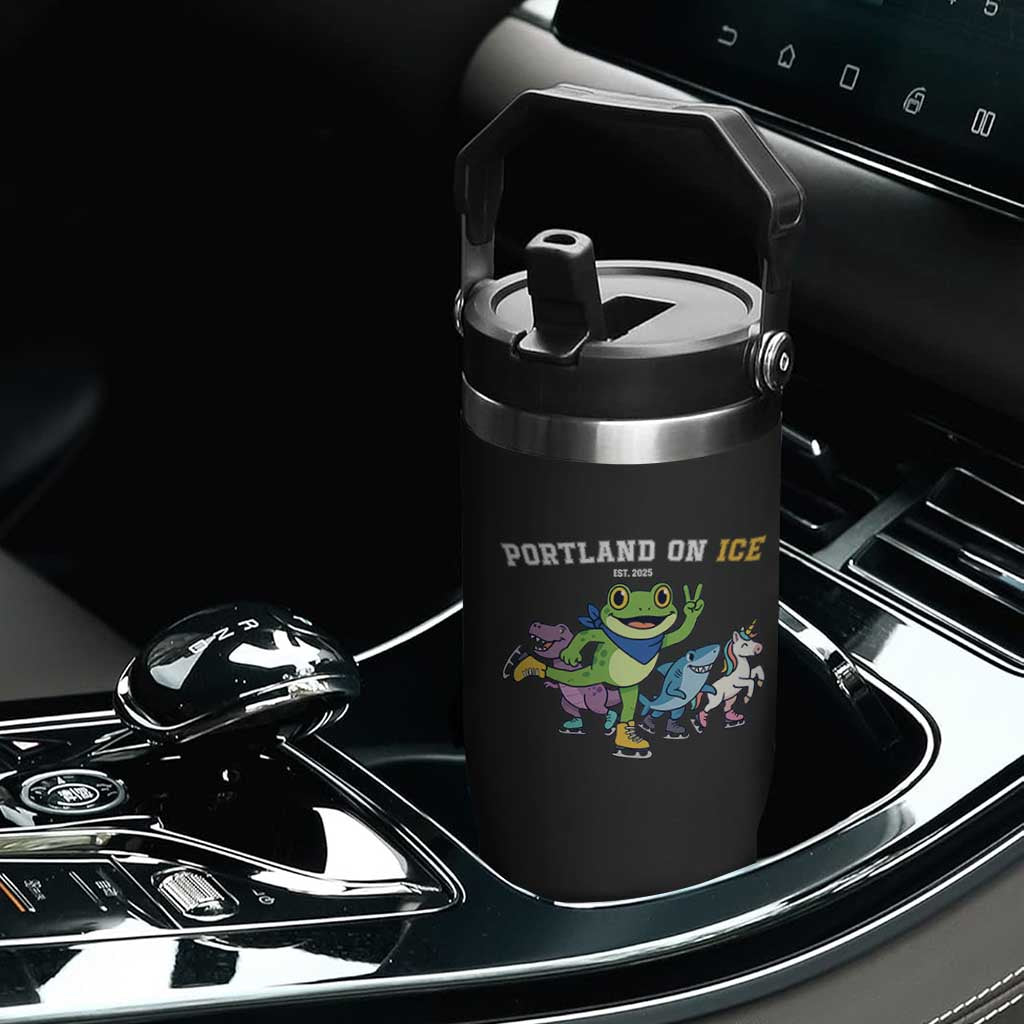 Portland On Ice 2025 Flip Straw Tumbler Resist Frog and Inflatable Animals Protest Sarcastic Politics TS02 Print Your Wear