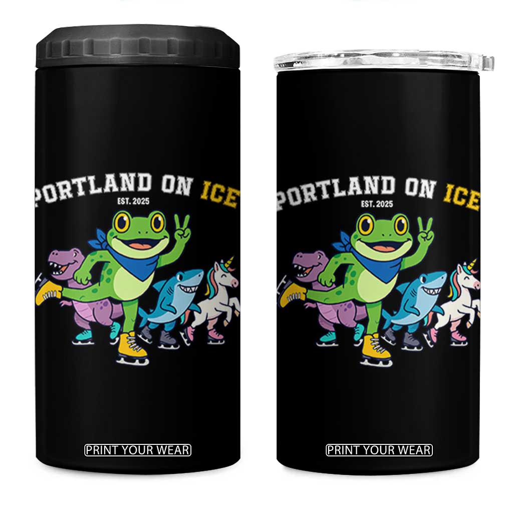 Portland On Ice 2025 4 in 1 Can Cooler Tumbler Resist Frog and Inflatable Animals Protest Sarcastic Politics TS02 One Size: 16 oz Black Print Your Wear
