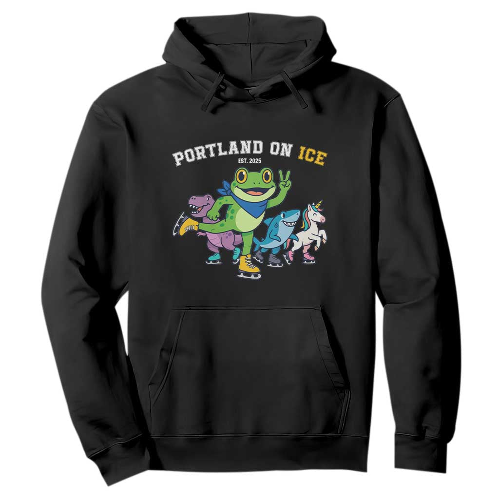 Portland On Ice 2025 Hoodie Resist Frog and Inflatable Animals Protest Sarcastic Politics TS02 Black Print Your Wear