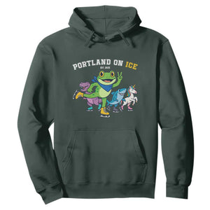 Portland On Ice 2025 Hoodie Resist Frog and Inflatable Animals Protest Sarcastic Politics TS02 Dark Forest Green Print Your Wear