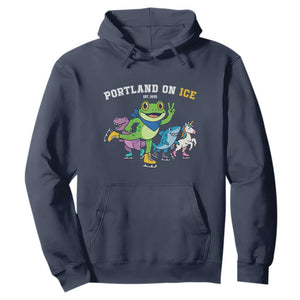 Portland On Ice 2025 Hoodie Resist Frog and Inflatable Animals Protest Sarcastic Politics TS02 Navy Print Your Wear
