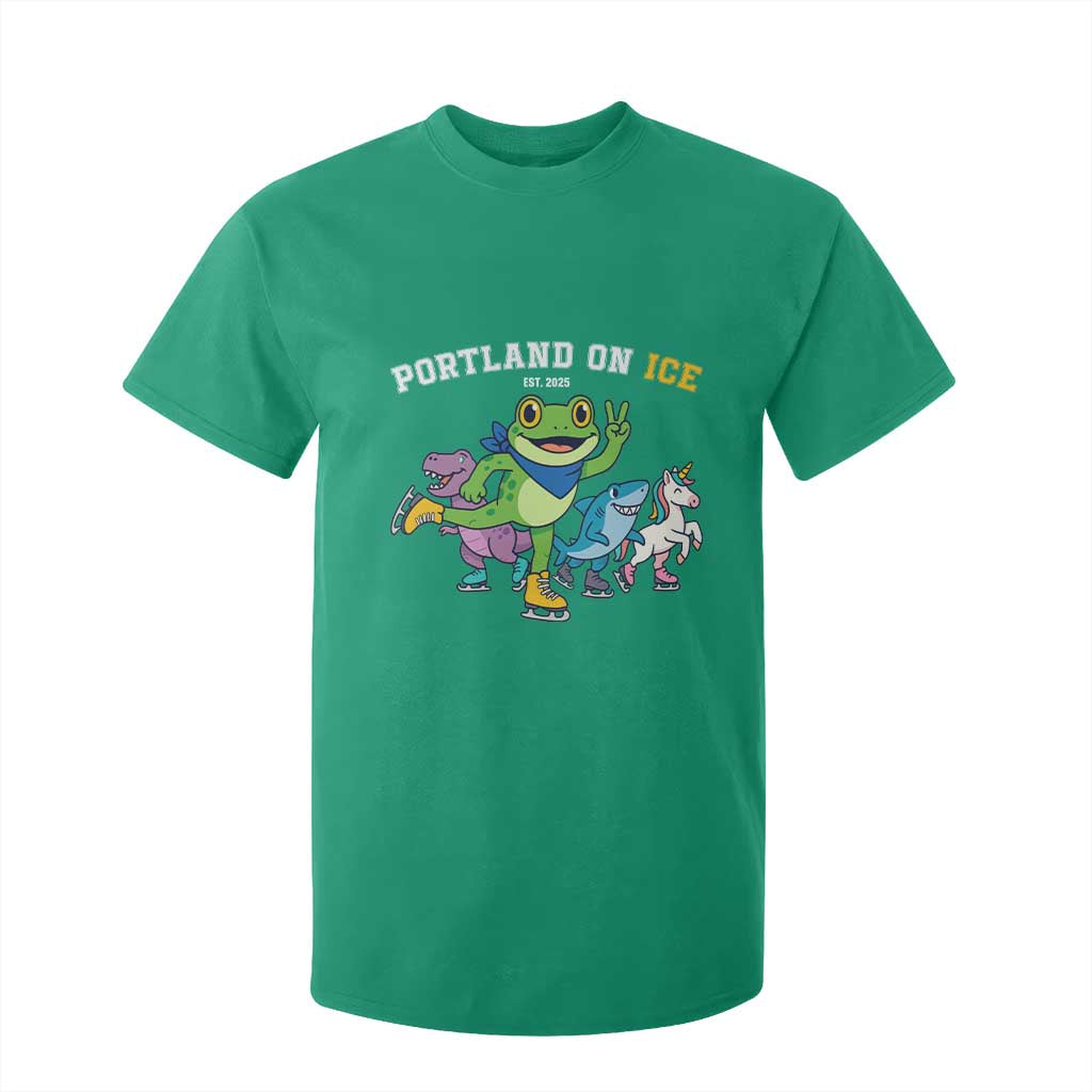 Portland On Ice 2025 T Shirt For Kid Resist Frog and Inflatable Animals Protest Sarcastic Politics TS02 Irish Green Print Your Wear