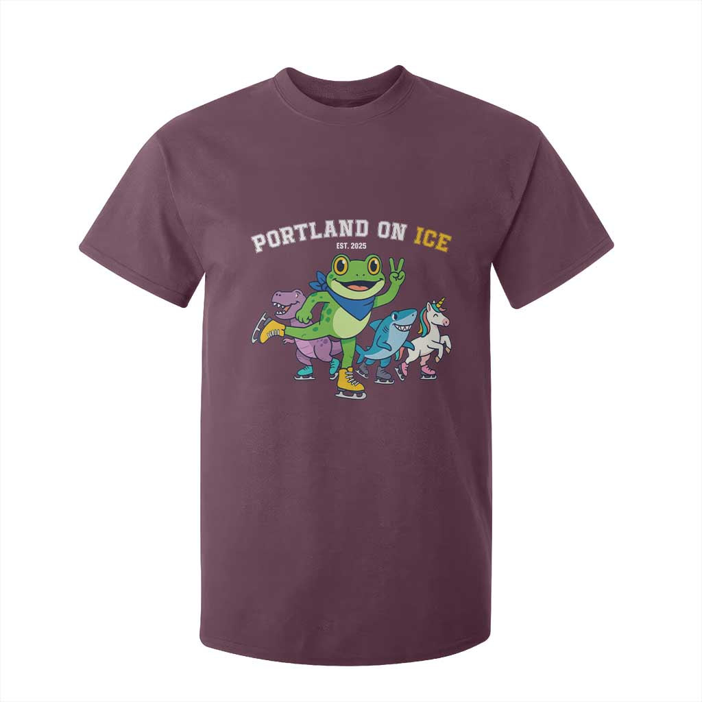 Portland On Ice 2025 T Shirt For Kid Resist Frog and Inflatable Animals Protest Sarcastic Politics TS02 Maroon Print Your Wear