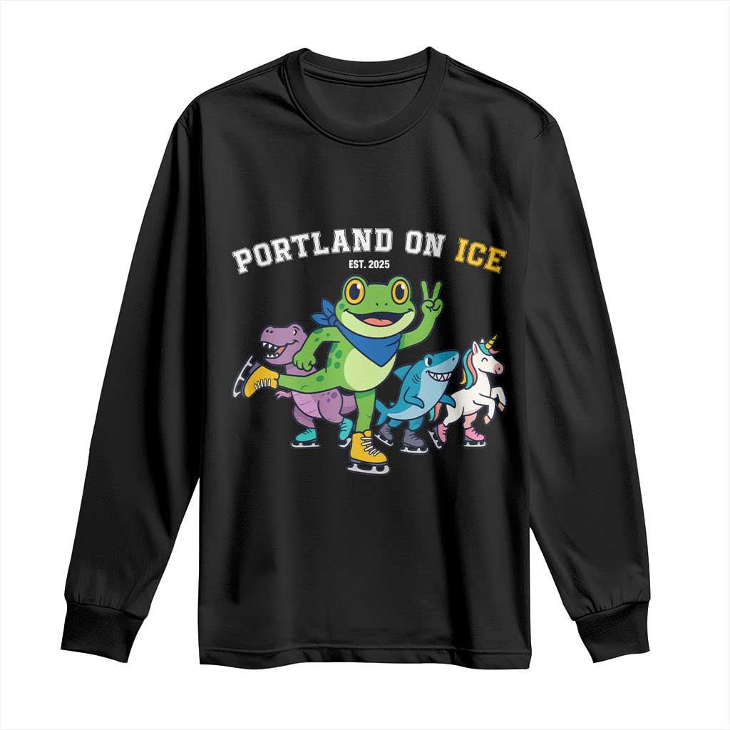 Portland On Ice 2025 Long Sleeve Shirt Resist Frog and Inflatable Animals Protest Sarcastic Politics TS02 Black Print Your Wear