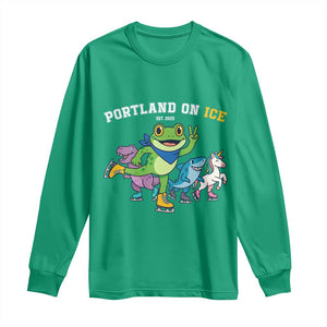 Portland On Ice 2025 Long Sleeve Shirt Resist Frog and Inflatable Animals Protest Sarcastic Politics TS02 Irish Green Print Your Wear