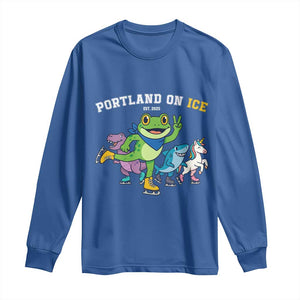 Portland On Ice 2025 Long Sleeve Shirt Resist Frog and Inflatable Animals Protest Sarcastic Politics TS02 Royal Blue Print Your Wear