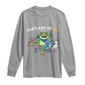 Portland On Ice 2025 Long Sleeve Shirt Resist Frog and Inflatable Animals Protest Sarcastic Politics TS02 Sport Gray Print Your Wear
