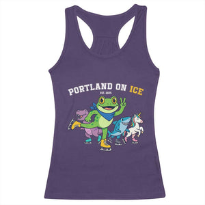 Portland On Ice 2025 Racerback Tank Top Resist Frog and Inflatable Animals Protest Sarcastic Politics TS02 Purple Print Your Wear
