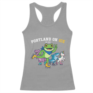 Portland On Ice 2025 Racerback Tank Top Resist Frog and Inflatable Animals Protest Sarcastic Politics TS02 Sport Gray Print Your Wear