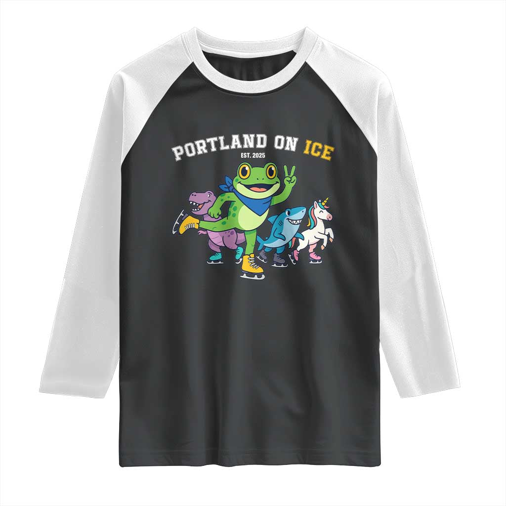 Portland On Ice 2025 Raglan Shirt Resist Frog and Inflatable Animals Protest Sarcastic Politics TS02 Black White Print Your Wear