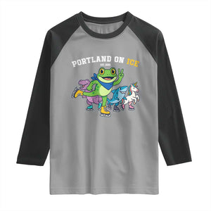 Portland On Ice 2025 Raglan Shirt Resist Frog and Inflatable Animals Protest Sarcastic Politics TS02 Sport Gray Black Print Your Wear