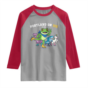 Portland On Ice 2025 Raglan Shirt Resist Frog and Inflatable Animals Protest Sarcastic Politics TS02 Sport Gray Red Print Your Wear