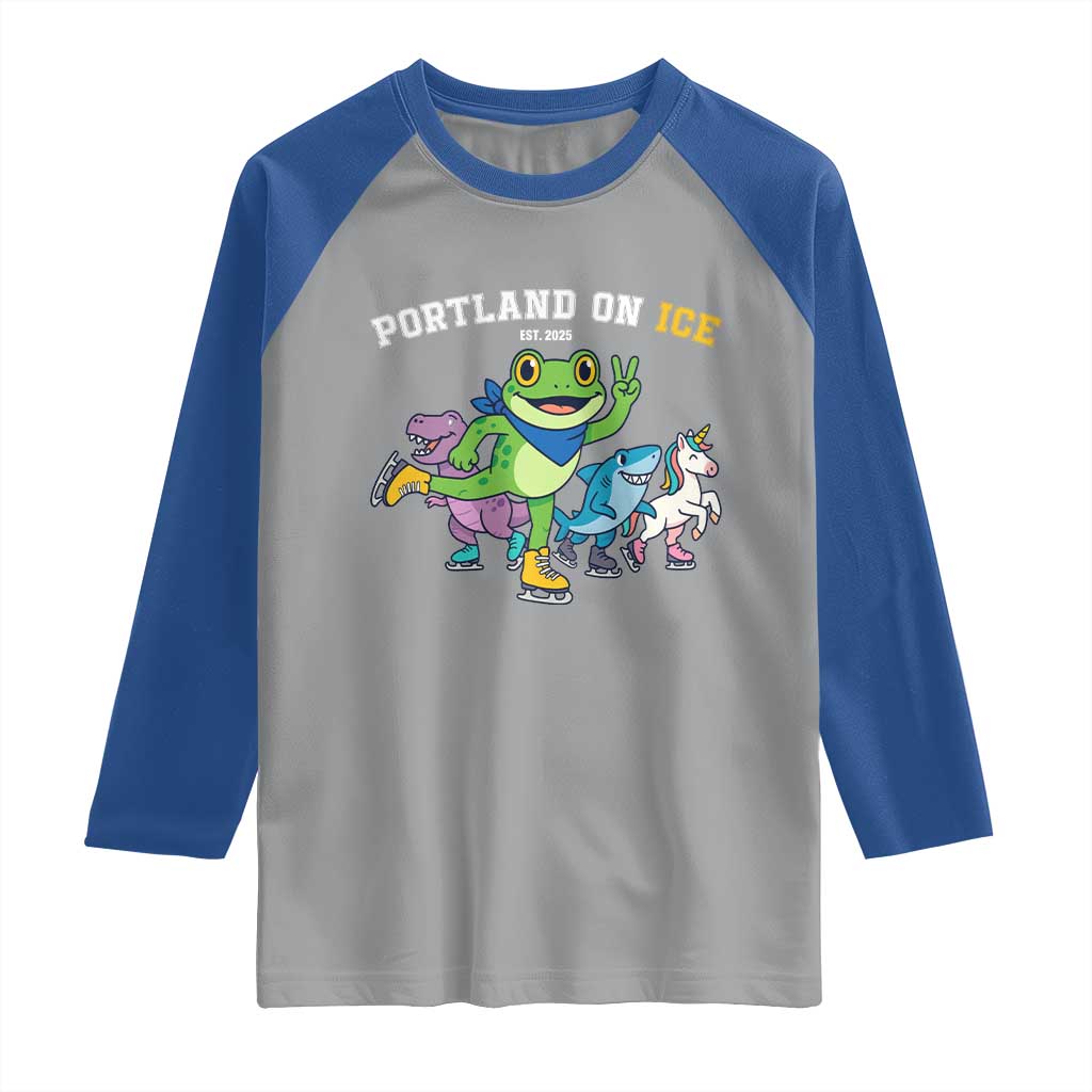 Portland On Ice 2025 Raglan Shirt Resist Frog and Inflatable Animals Protest Sarcastic Politics TS02 Sport Gray Royal Print Your Wear