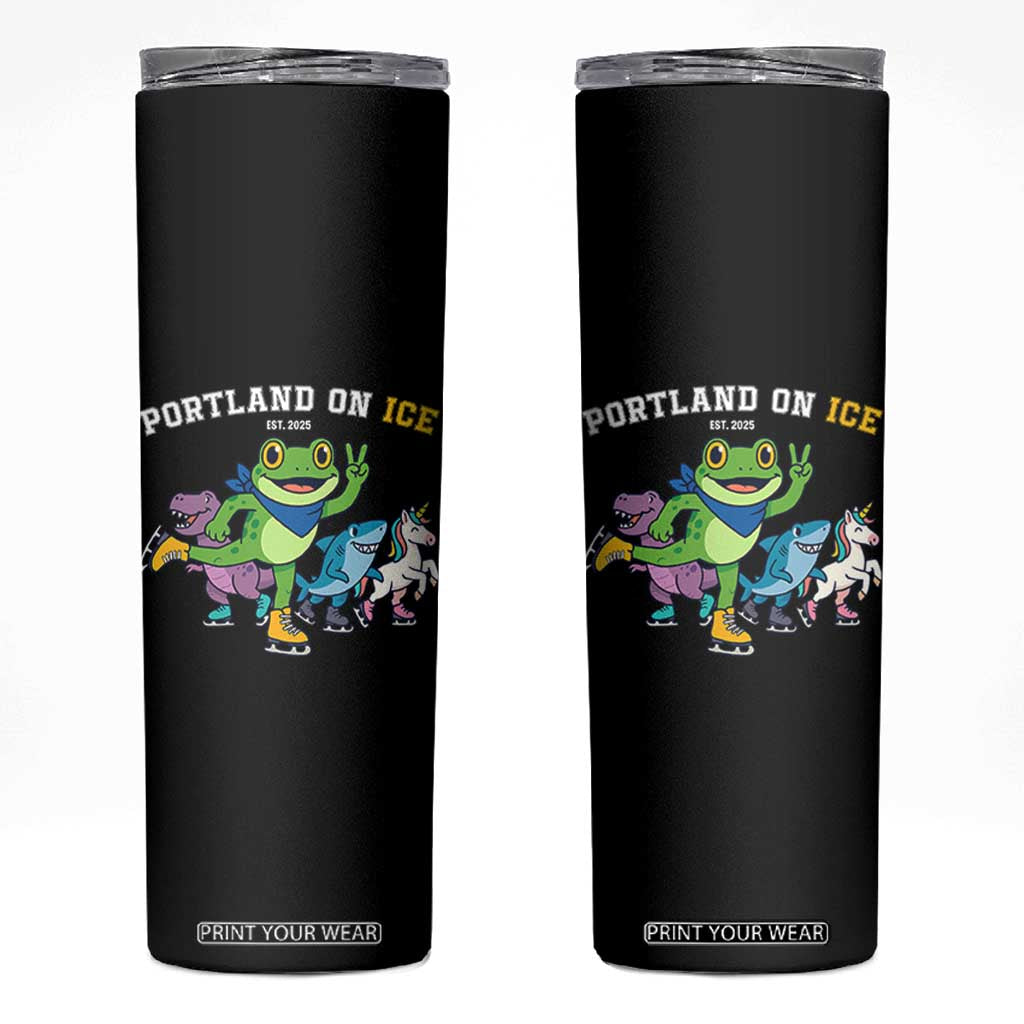 Portland On Ice 2025 Skinny Tumbler Resist Frog and Inflatable Animals Protest Sarcastic Politics TS02 Black Print Your Wear