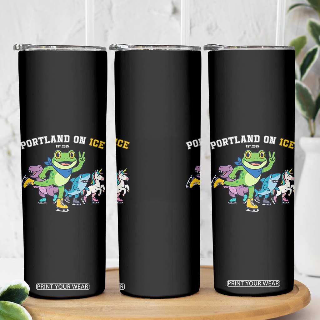 Portland On Ice 2025 Skinny Tumbler Resist Frog and Inflatable Animals Protest Sarcastic Politics TS02 Print Your Wear
