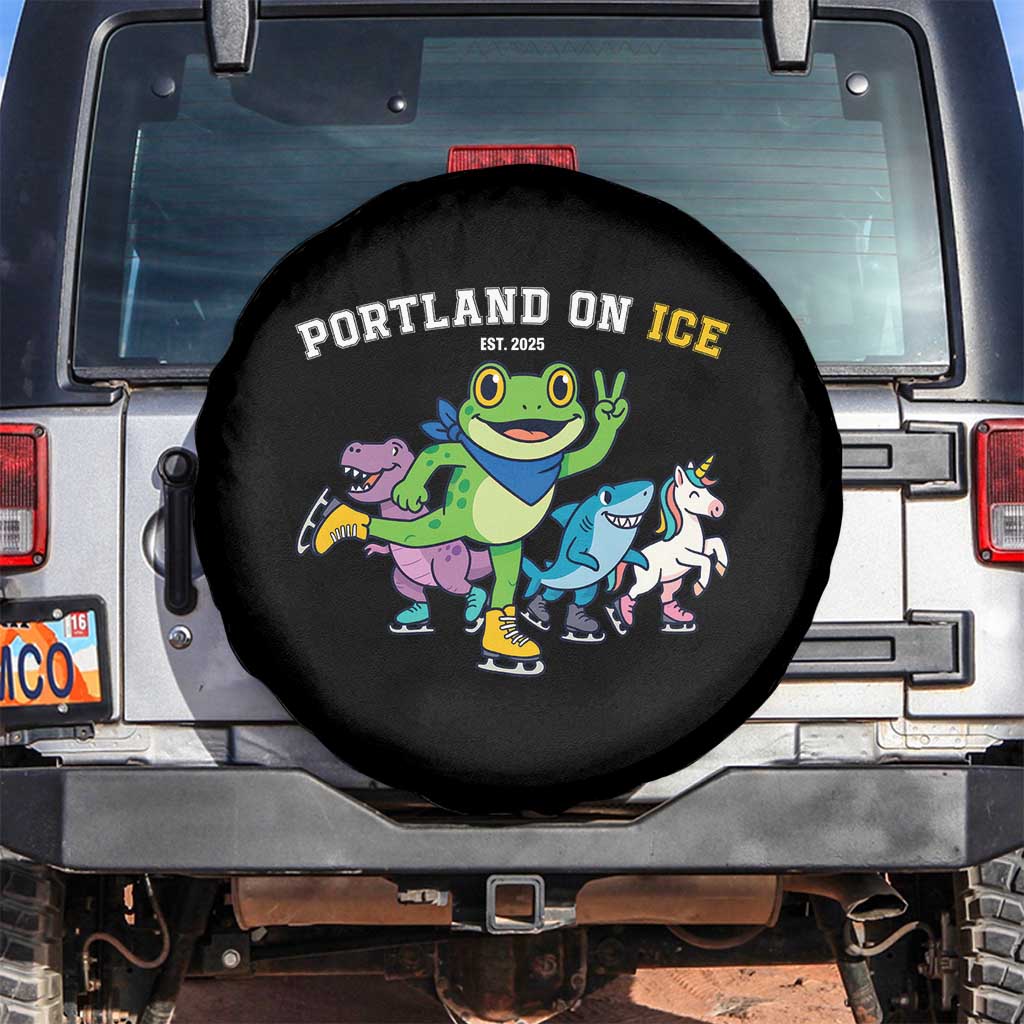 Portland On Ice 2025 Spare Tire Cover Resist Frog and Inflatable Animals Protest Sarcastic Politics TS02 No hole Black Print Your Wear
