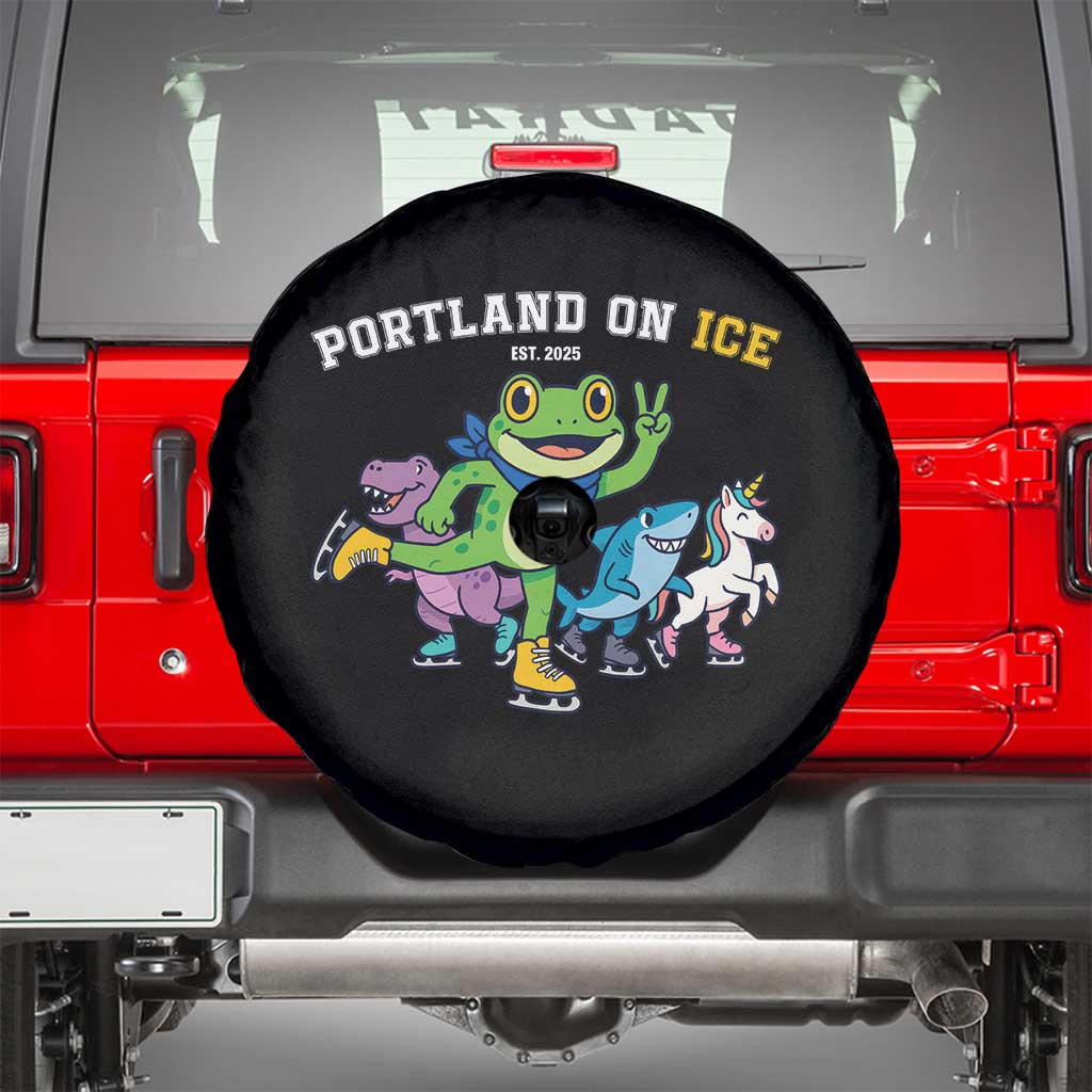 Portland On Ice 2025 Spare Tire Cover Resist Frog and Inflatable Animals Protest Sarcastic Politics TS02 Black Print Your Wear