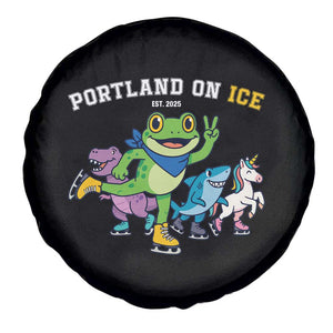 Portland On Ice 2025 Spare Tire Cover Resist Frog and Inflatable Animals Protest Sarcastic Politics - Print Your Wear