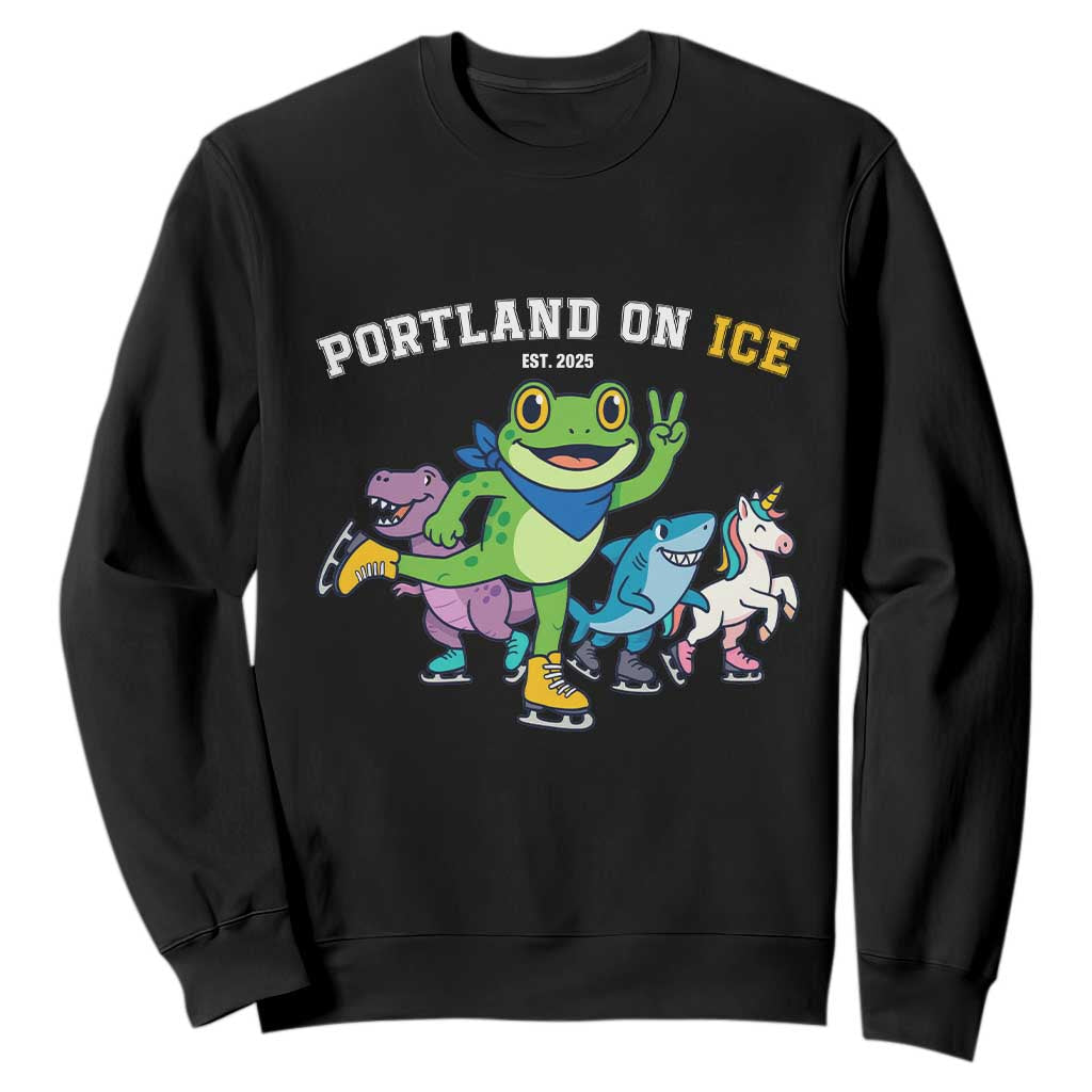Portland On Ice 2025 Sweatshirt Resist Frog and Inflatable Animals Protest Sarcastic Politics TS02 Black Print Your Wear