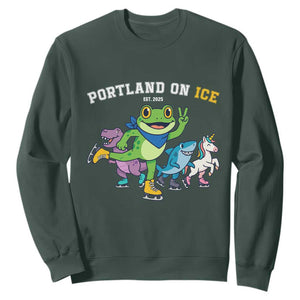 Portland On Ice 2025 Sweatshirt Resist Frog and Inflatable Animals Protest Sarcastic Politics TS02 Dark Forest Green Print Your Wear