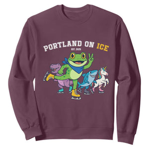 Portland On Ice 2025 Sweatshirt Resist Frog and Inflatable Animals Protest Sarcastic Politics TS02 Maroon Print Your Wear
