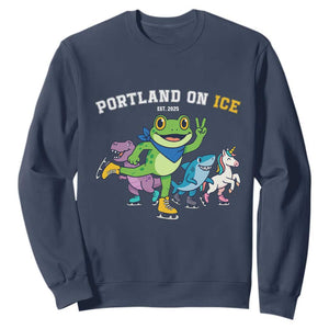 Portland On Ice 2025 Sweatshirt Resist Frog and Inflatable Animals Protest Sarcastic Politics TS02 Navy Print Your Wear
