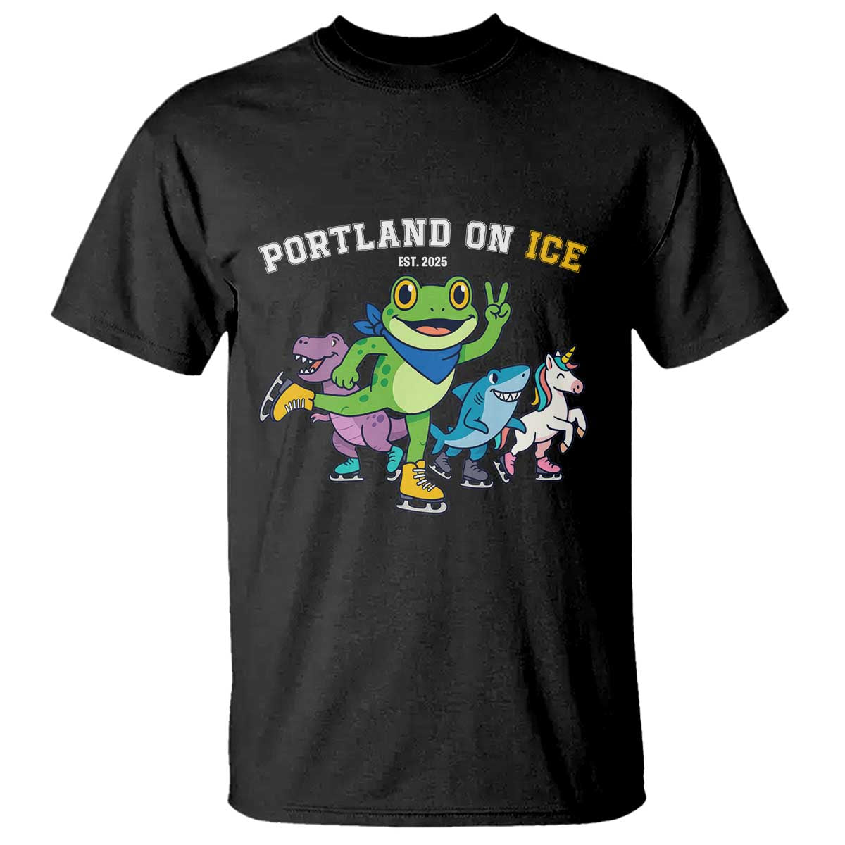Portland On Ice 2025 T Shirt Resist Frog and Inflatable Animals Protest Sarcastic Politics TS02 Black Print Your Wear