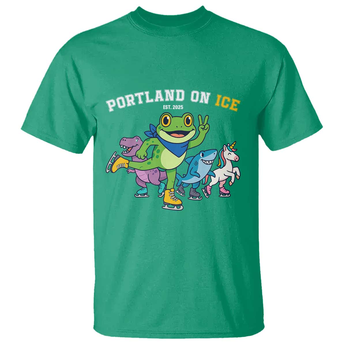 Portland On Ice 2025 T Shirt Resist Frog and Inflatable Animals Protest Sarcastic Politics TS02 Irish Green Print Your Wear