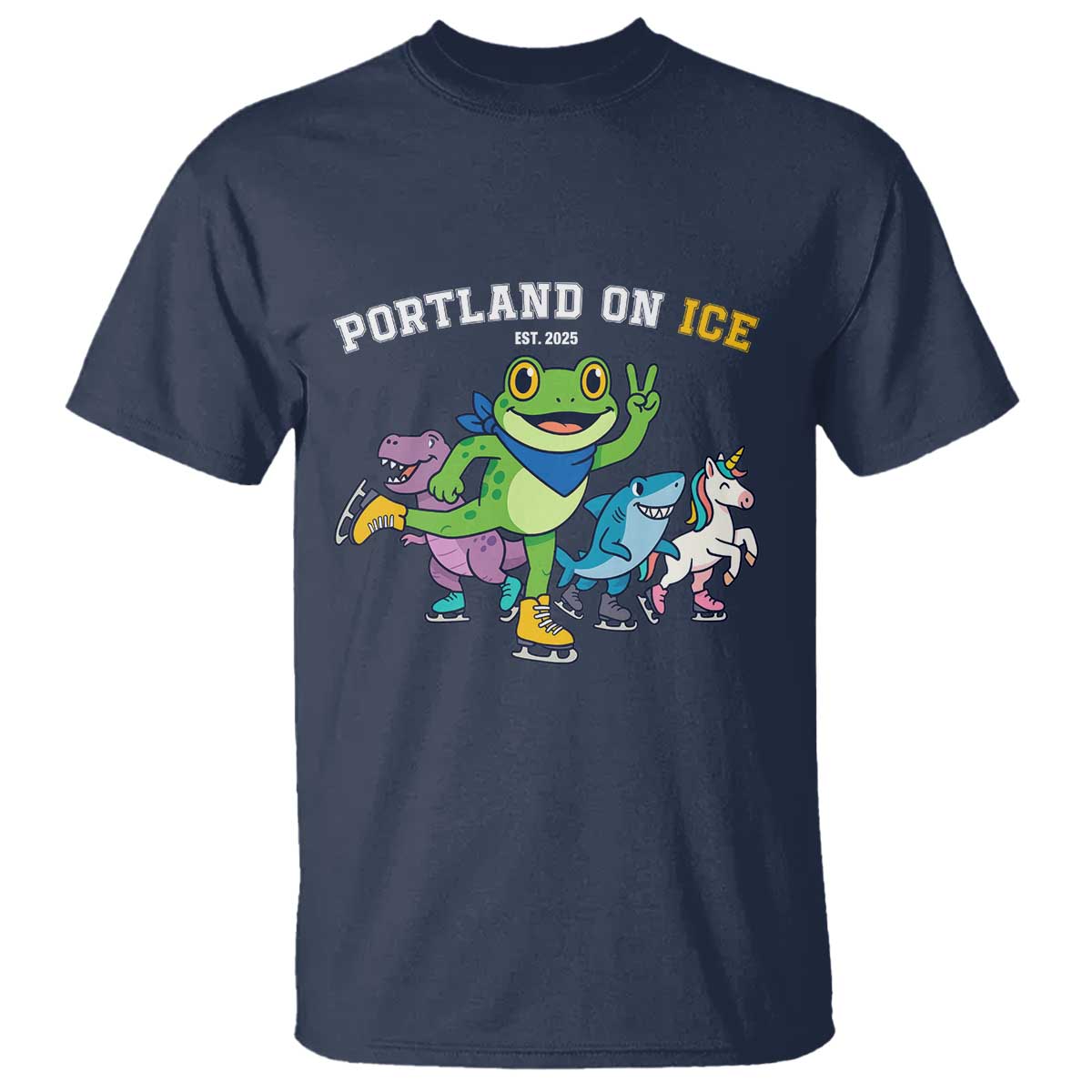 Portland On Ice 2025 T Shirt Resist Frog and Inflatable Animals Protest Sarcastic Politics TS02 Navy Print Your Wear