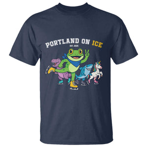 Portland On Ice 2025 T Shirt Resist Frog and Inflatable Animals Protest Sarcastic Politics TS02 Navy Print Your Wear