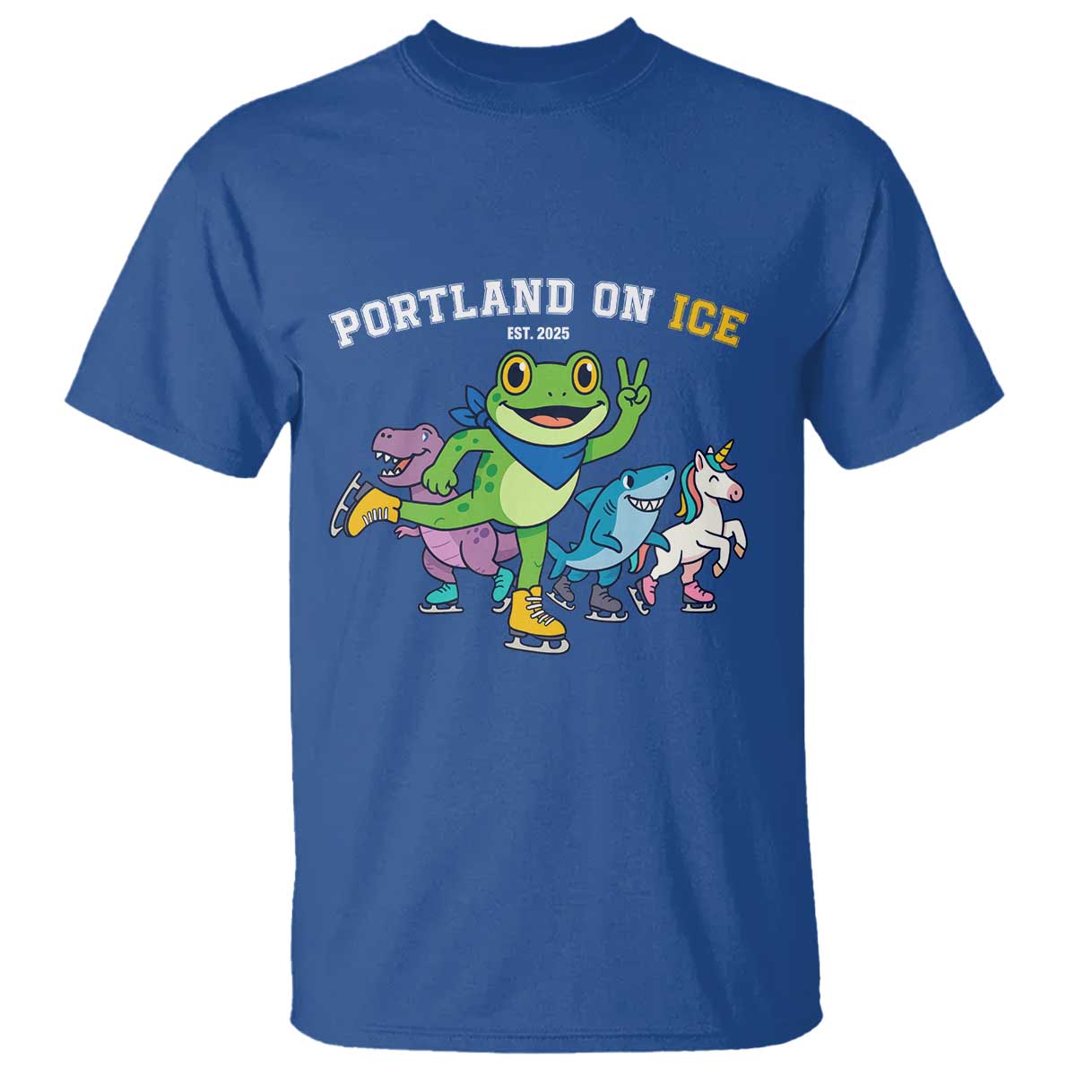 Portland On Ice 2025 T Shirt Resist Frog and Inflatable Animals Protest Sarcastic Politics TS02 Royal Blue Print Your Wear