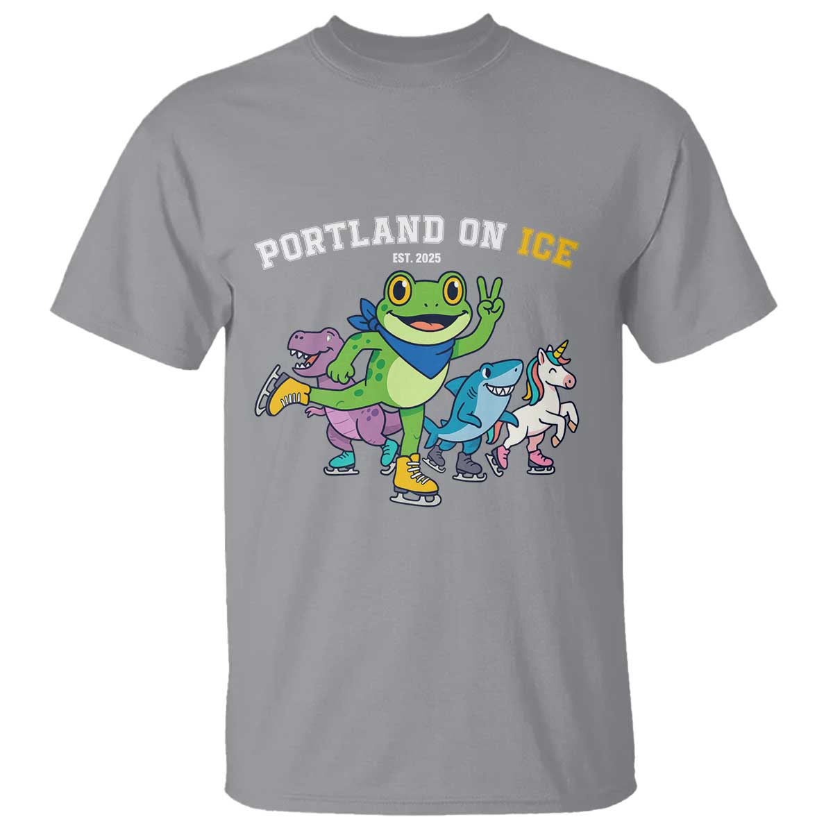 Portland On Ice 2025 T Shirt Resist Frog and Inflatable Animals Protest Sarcastic Politics TS02 Sport Gray Print Your Wear