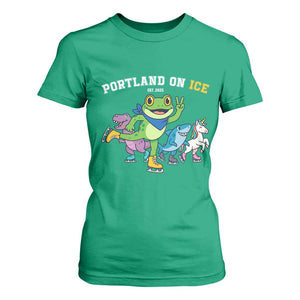 Portland On Ice 2025 T Shirt For Women Resist Frog and Inflatable Animals Protest Sarcastic Politics TS02 Irish Green Print Your Wear