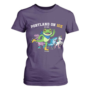 Portland On Ice 2025 T Shirt For Women Resist Frog and Inflatable Animals Protest Sarcastic Politics TS02 Purple Print Your Wear