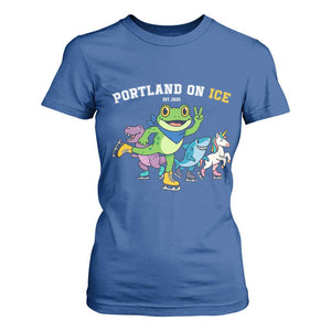 Portland On Ice 2025 T Shirt For Women Resist Frog and Inflatable Animals Protest Sarcastic Politics TS02 Royal Blue Print Your Wear