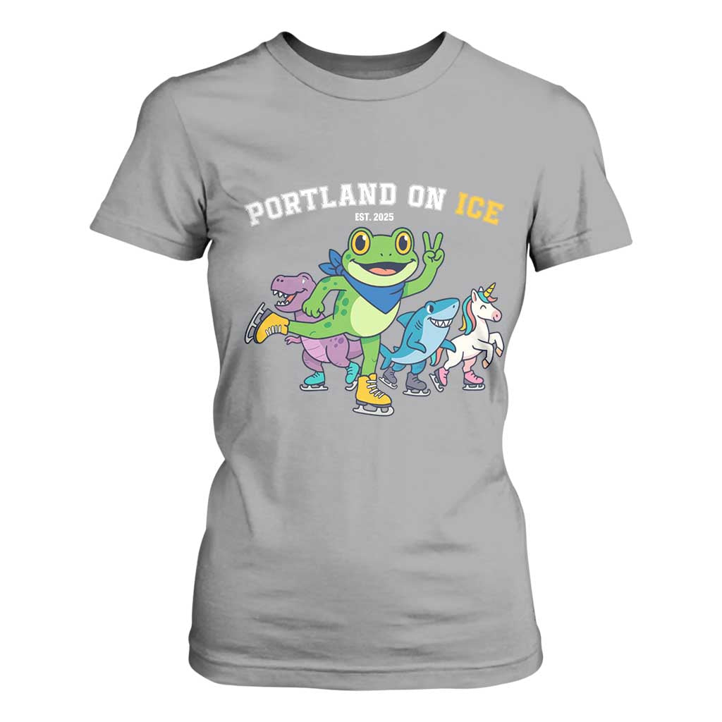 Portland On Ice 2025 T Shirt For Women Resist Frog and Inflatable Animals Protest Sarcastic Politics TS02 Sport Gray Print Your Wear