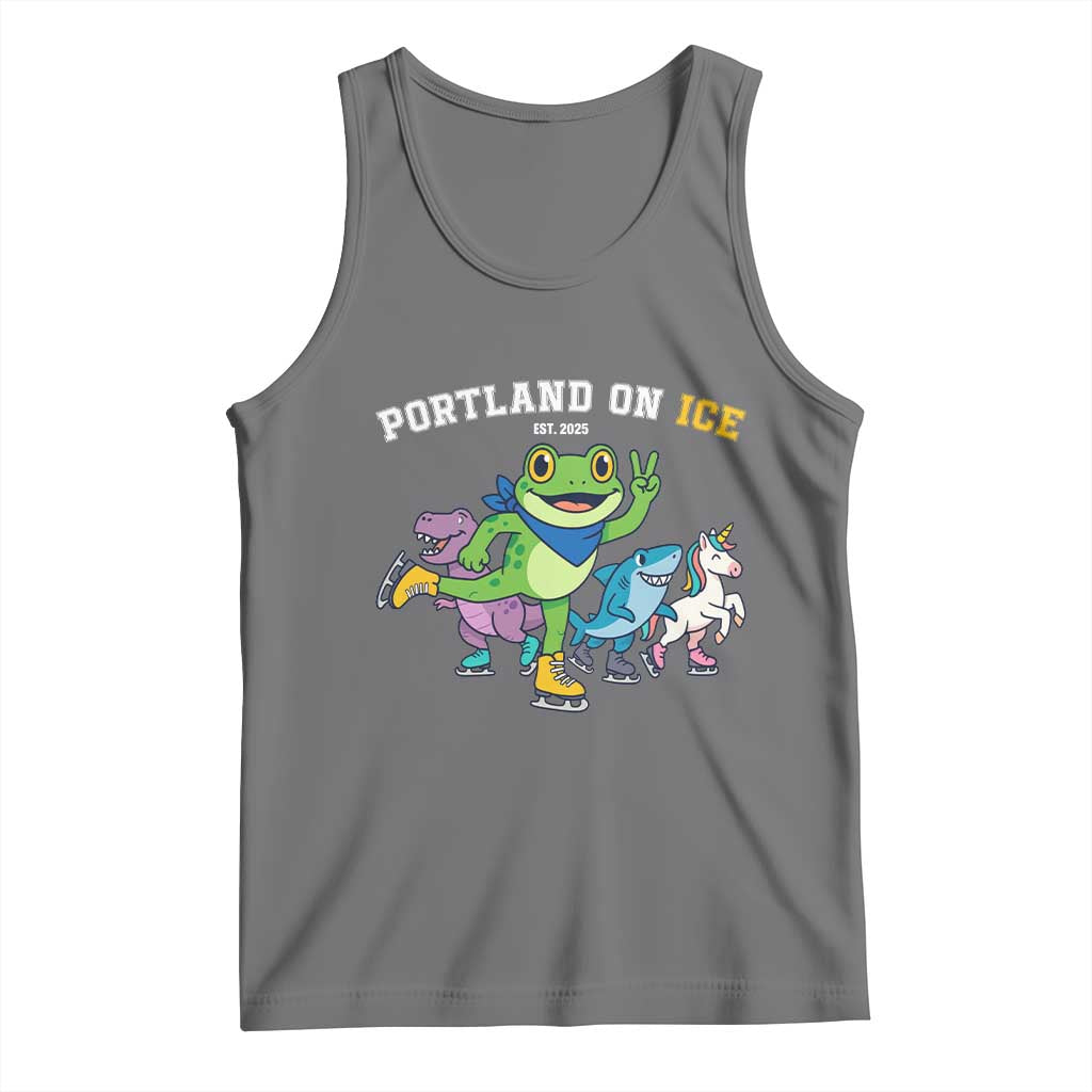Portland On Ice 2025 Tank Top Resist Frog and Inflatable Animals Protest Sarcastic Politics TS02 Black Heather Print Your Wear