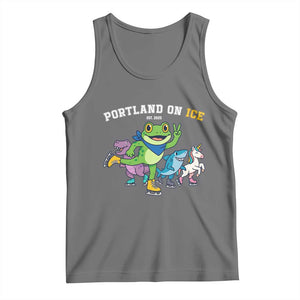 Portland On Ice 2025 Tank Top Resist Frog and Inflatable Animals Protest Sarcastic Politics TS02 Black Heather Print Your Wear