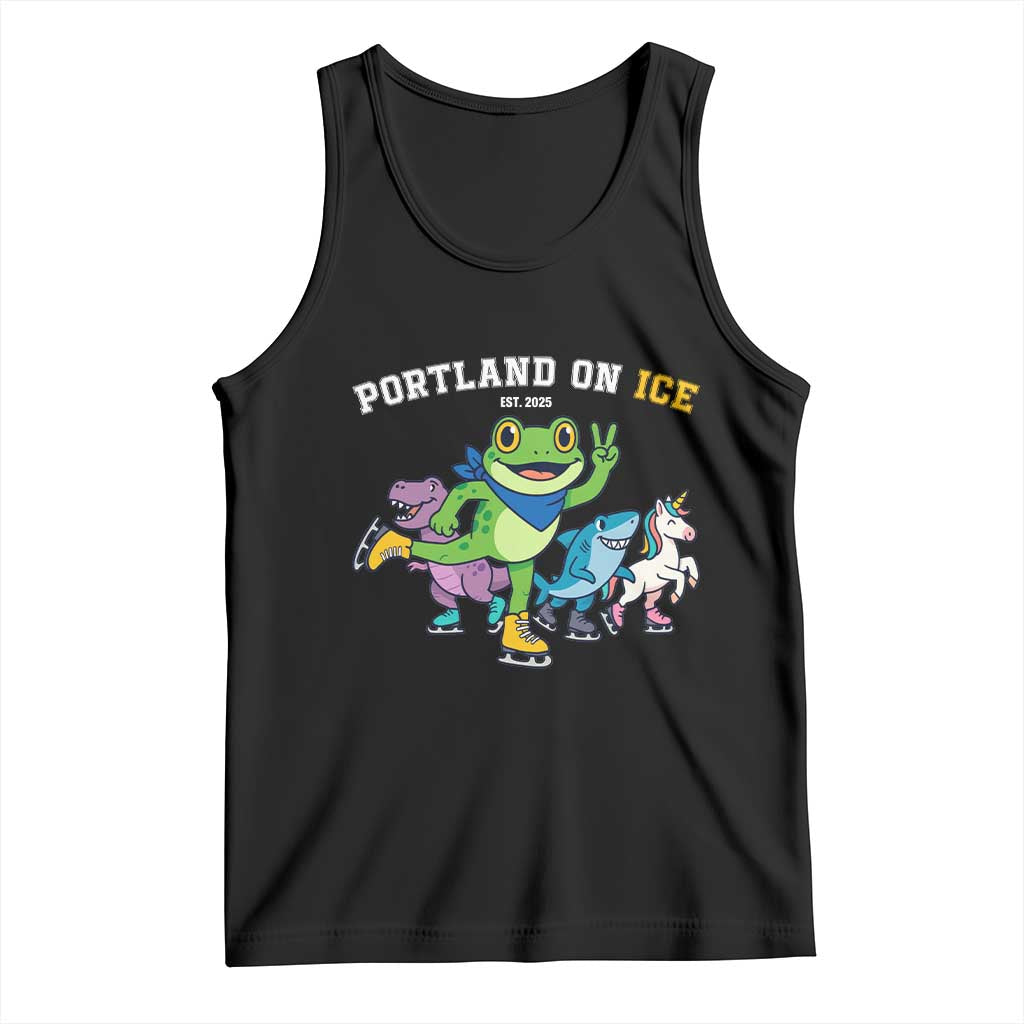 Portland On Ice 2025 Tank Top Resist Frog and Inflatable Animals Protest Sarcastic Politics TS02 Black Print Your Wear