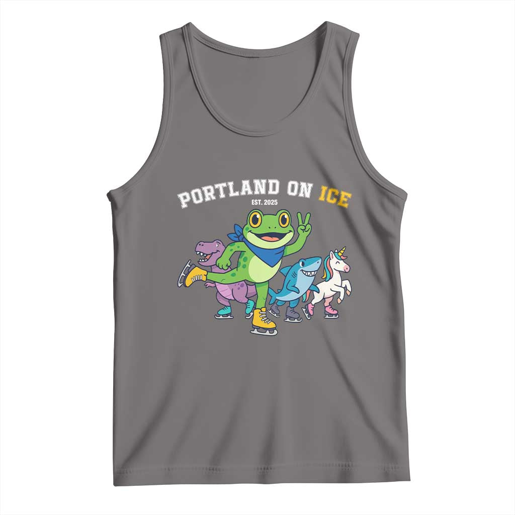 Portland On Ice 2025 Tank Top Resist Frog and Inflatable Animals Protest Sarcastic Politics TS02 Deep Heather Print Your Wear