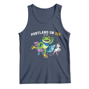 Portland On Ice 2025 Tank Top Resist Frog and Inflatable Animals Protest Sarcastic Politics TS02 Navy Print Your Wear