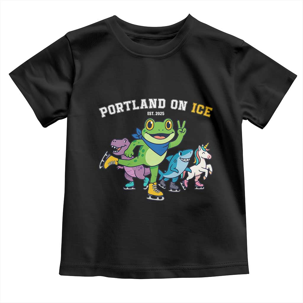 Portland On Ice 2025 Toddler T Shirt Resist Frog and Inflatable Animals Protest Sarcastic Politics TS02 Black Print Your Wear