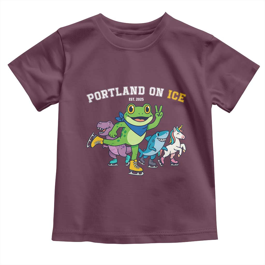 Portland On Ice 2025 Toddler T Shirt Resist Frog and Inflatable Animals Protest Sarcastic Politics TS02 Maroon Print Your Wear