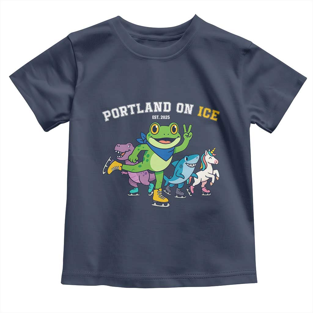 Portland On Ice 2025 Toddler T Shirt Resist Frog and Inflatable Animals Protest Sarcastic Politics TS02 Navy Print Your Wear