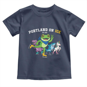 Portland On Ice 2025 Toddler T Shirt Resist Frog and Inflatable Animals Protest Sarcastic Politics TS02 Navy Print Your Wear