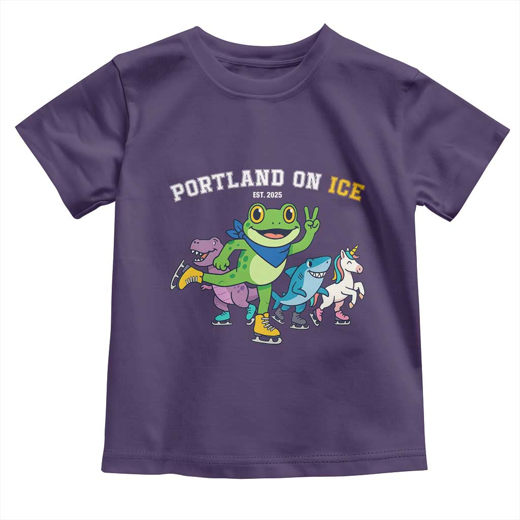 Portland On Ice 2025 Toddler T Shirt Resist Frog and Inflatable Animals Protest Sarcastic Politics TS02 Purple Print Your Wear
