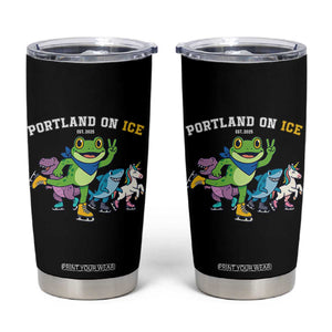Portland On Ice 2025 Tumbler Cup Resist Frog and Inflatable Animals Protest Sarcastic Politics TS02 Black Print Your Wear