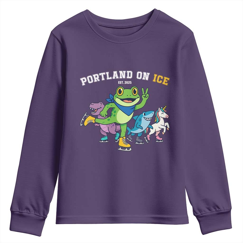 Portland On Ice 2025 Youth Sweatshirt Resist Frog and Inflatable Animals Protest Sarcastic Politics TS02 Purple Print Your Wear