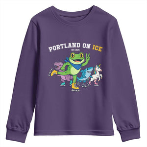 Portland On Ice 2025 Youth Sweatshirt Resist Frog and Inflatable Animals Protest Sarcastic Politics TS02 Purple Print Your Wear